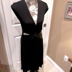 Alberto Makali Black Dress / 2 open slits in front and patent leather detail